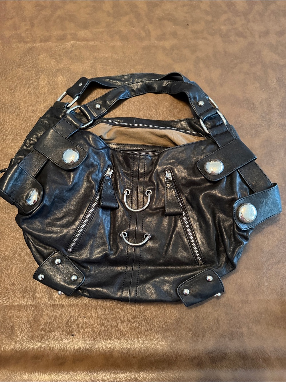 Stylish Black Shoulder Bag with Silver Accents